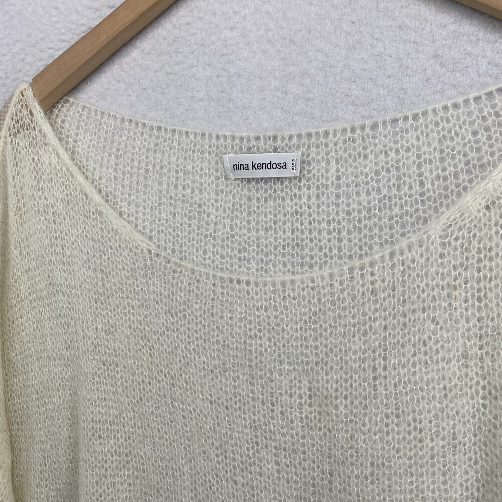 NINA KENDOSA Sweater OS Sheer Oversized Boxy Drop Shoulder Off White - Picture 2 of 9